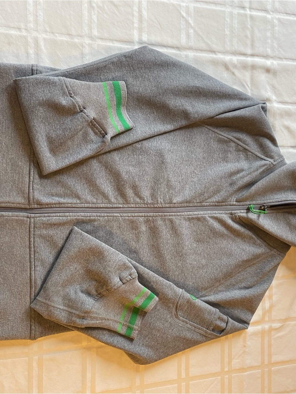 Lululemon Athletica Gray Zip-Up Hoodie with Green Stripe Accents